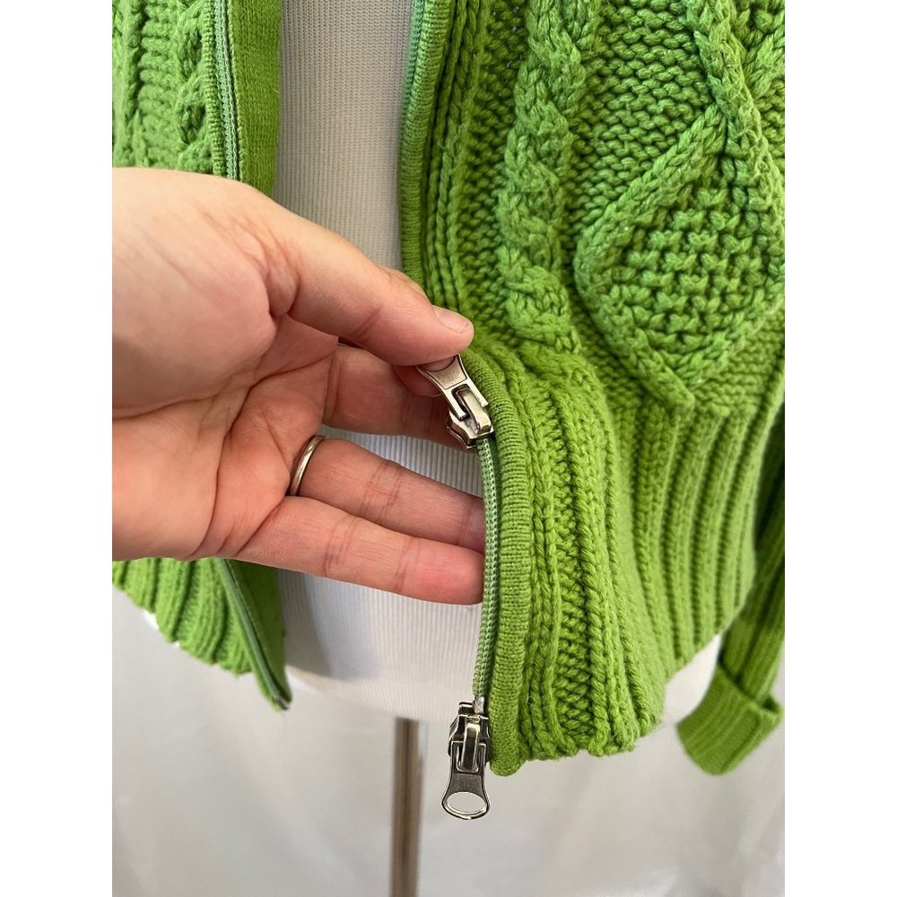 St. John's Bay Green Long Sleeve Ribbed Cable Knit Zip Front Cardigan Sweater - Picture 12 of 13